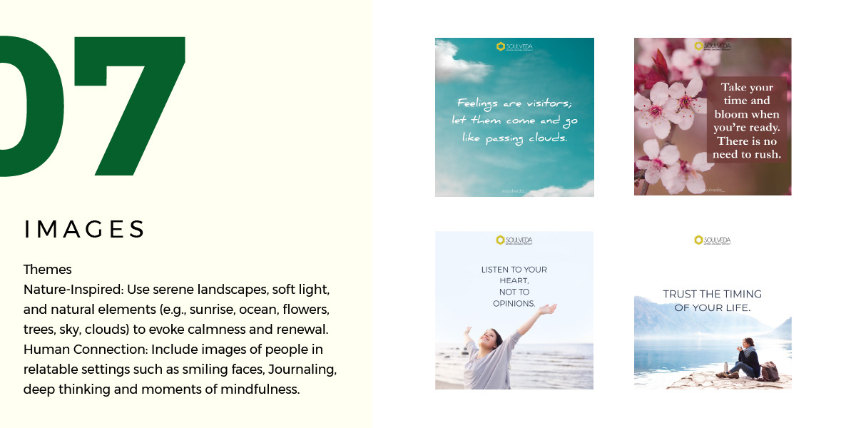 Soulveda imagery direction — nature, human connection, mindfulness