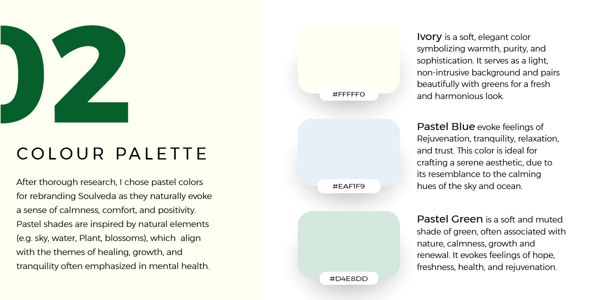 Soulveda colour palette — Ivory, Pastel Blue, Pastel Green